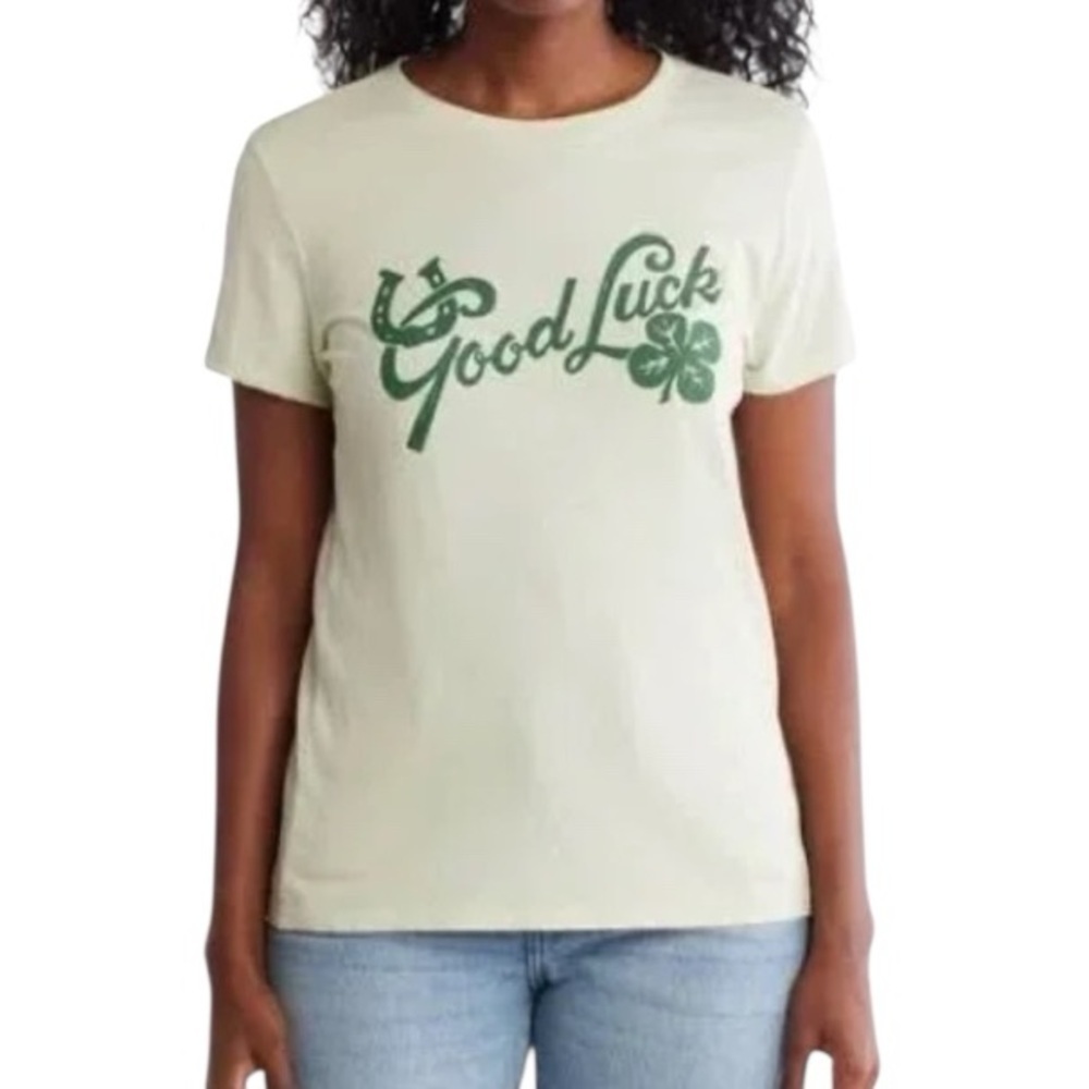 NEW Lucky Brand Good Luck Clover Graphic Tee Shirt